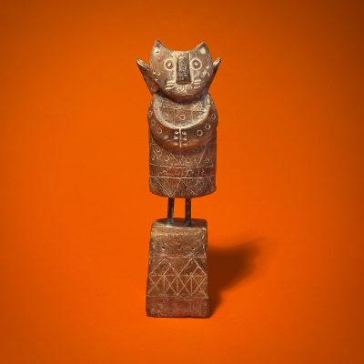 Smoke Fired Winged Cat No 6: ceramic sculpture